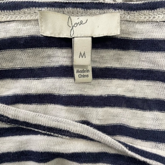 Joie 100% Linen Blue and White Striped 3/4 Length Sleeve Top Medium - Picture 4 of 6